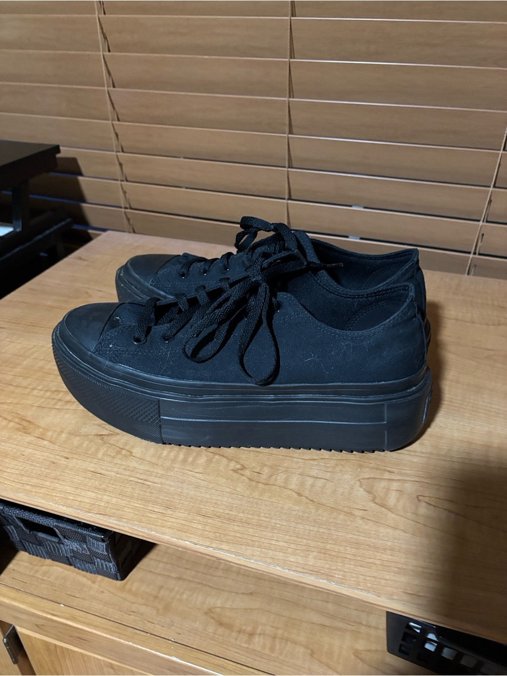 Converse Men's Chuck Taylor All Black Low-Top Double Stack Canvas Sneakers/Shoes